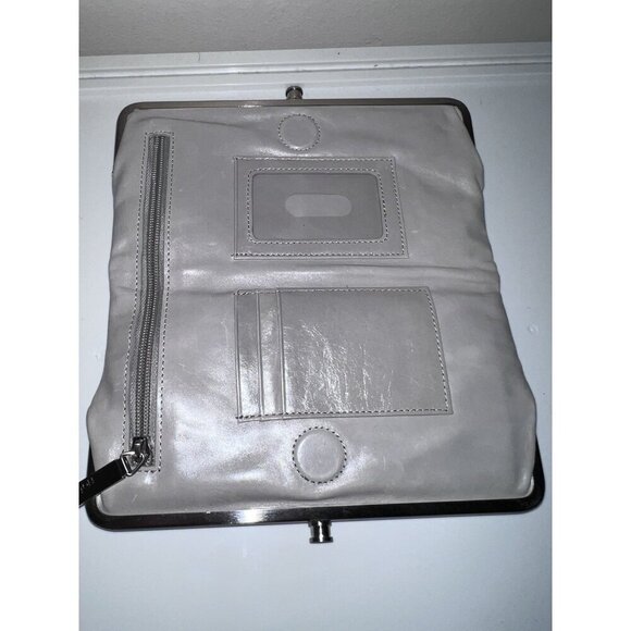 HOBO International Lauren Clutch Wallet Light Gray Leather KissLock Double Frame - Picture 10 of 16